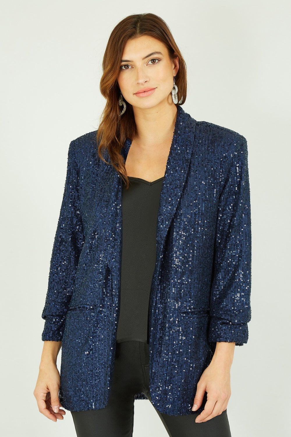 Yumi Navy Sequin Blazer With Pockets